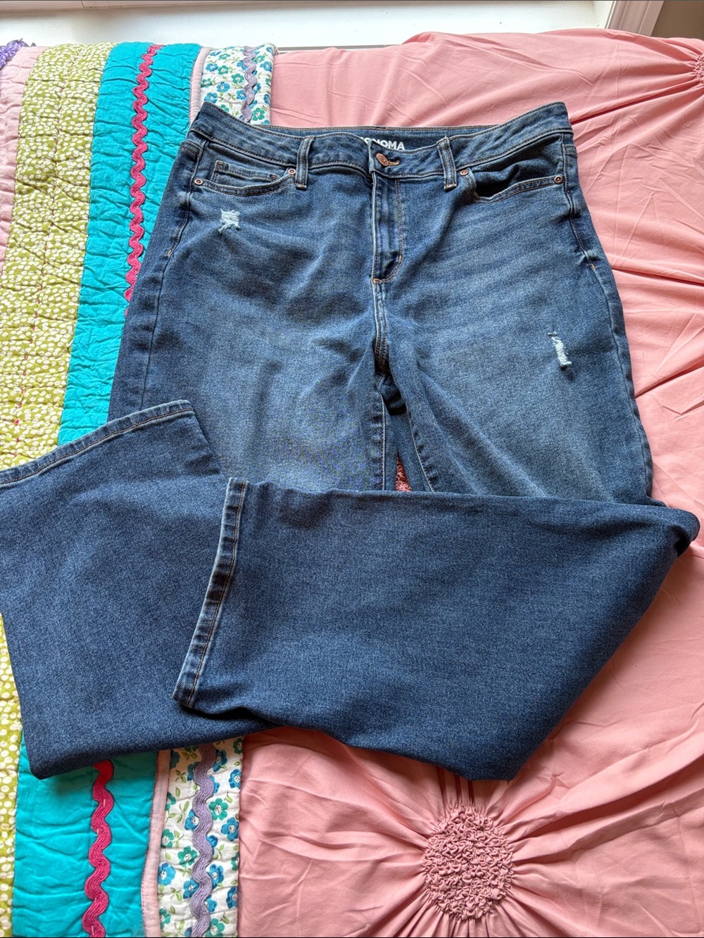 Sonoma Dark Blue Boyfriend Jeans - Distressed Detail, Straight Crop SZ 10